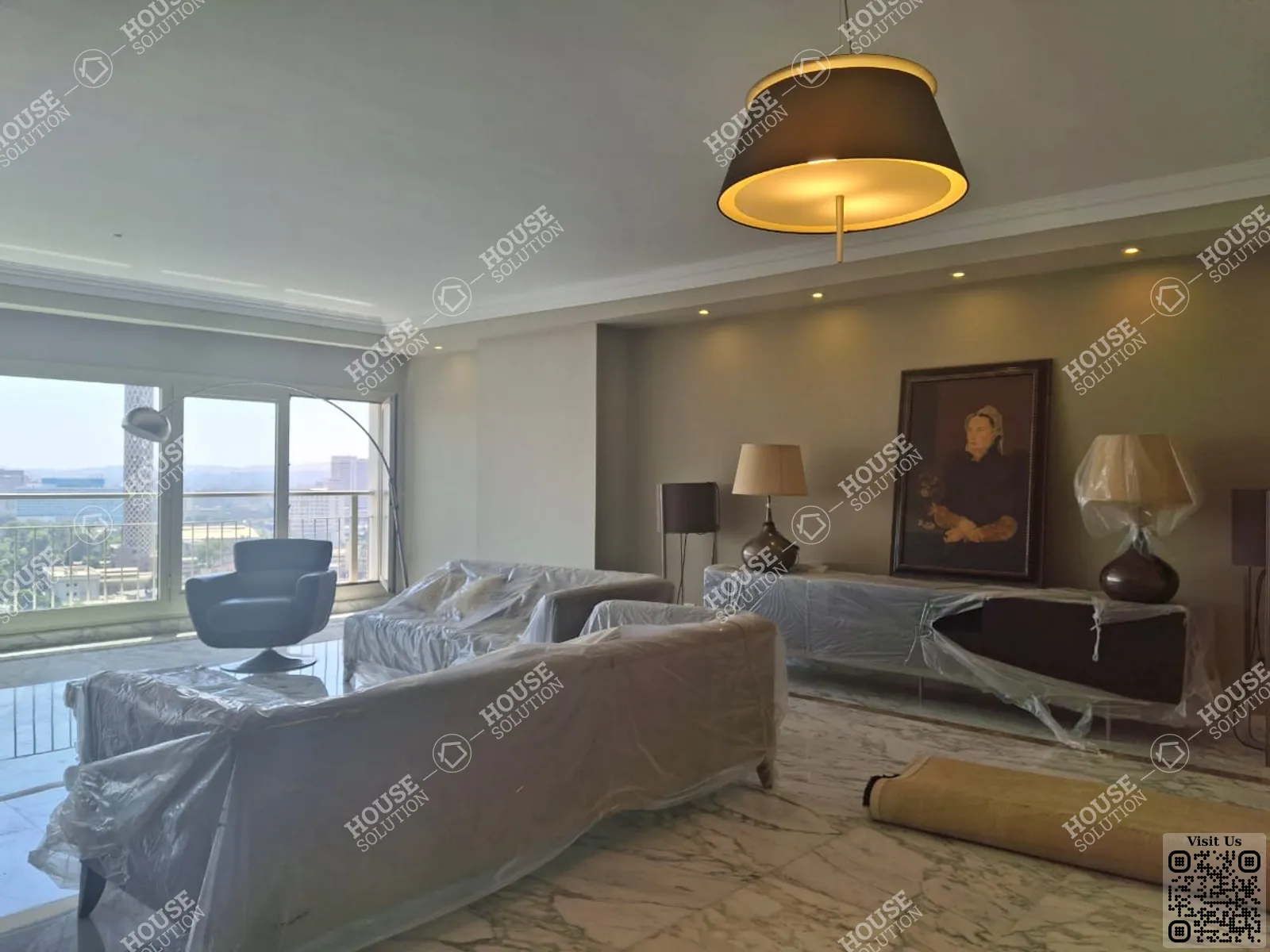 غرفة الاستقبال @ شقق للإيجار في العجوزه كورنيش العجوزه مساحة: 300 م² تتكون من 3 غرفة 3 حمام مفروش مودرن 5 نجوم #6181-1