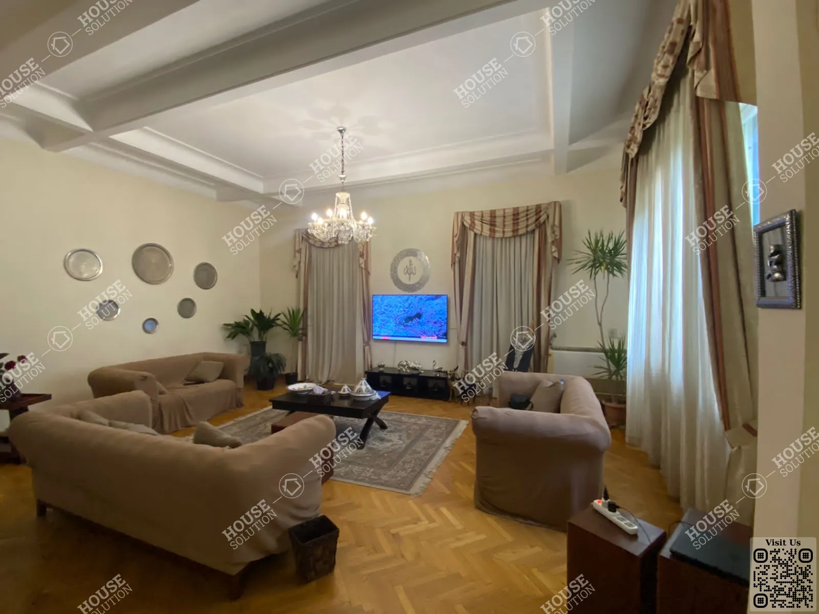 غرفة الاستقبال	 @ دور ارضي للإيجار في المعادي سرايات المعادي مساحة: 200 م² تتكون من 3 غرفة 3 حمام مفروش 5 نجوم #6265-2