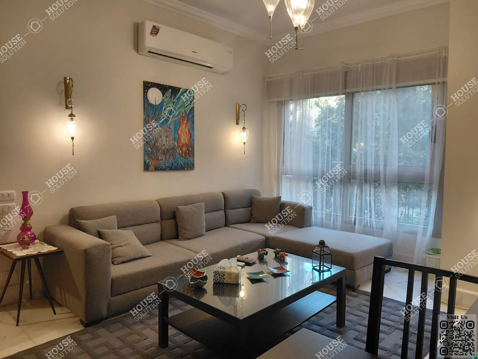 غرفة الاستقبال @ دور ارضي للإيجار في المعادي سرايات المعادي مساحة: 120 م² تتكون من 2 غرفة 1 حمام مفروش 5 نجوم #6411-2