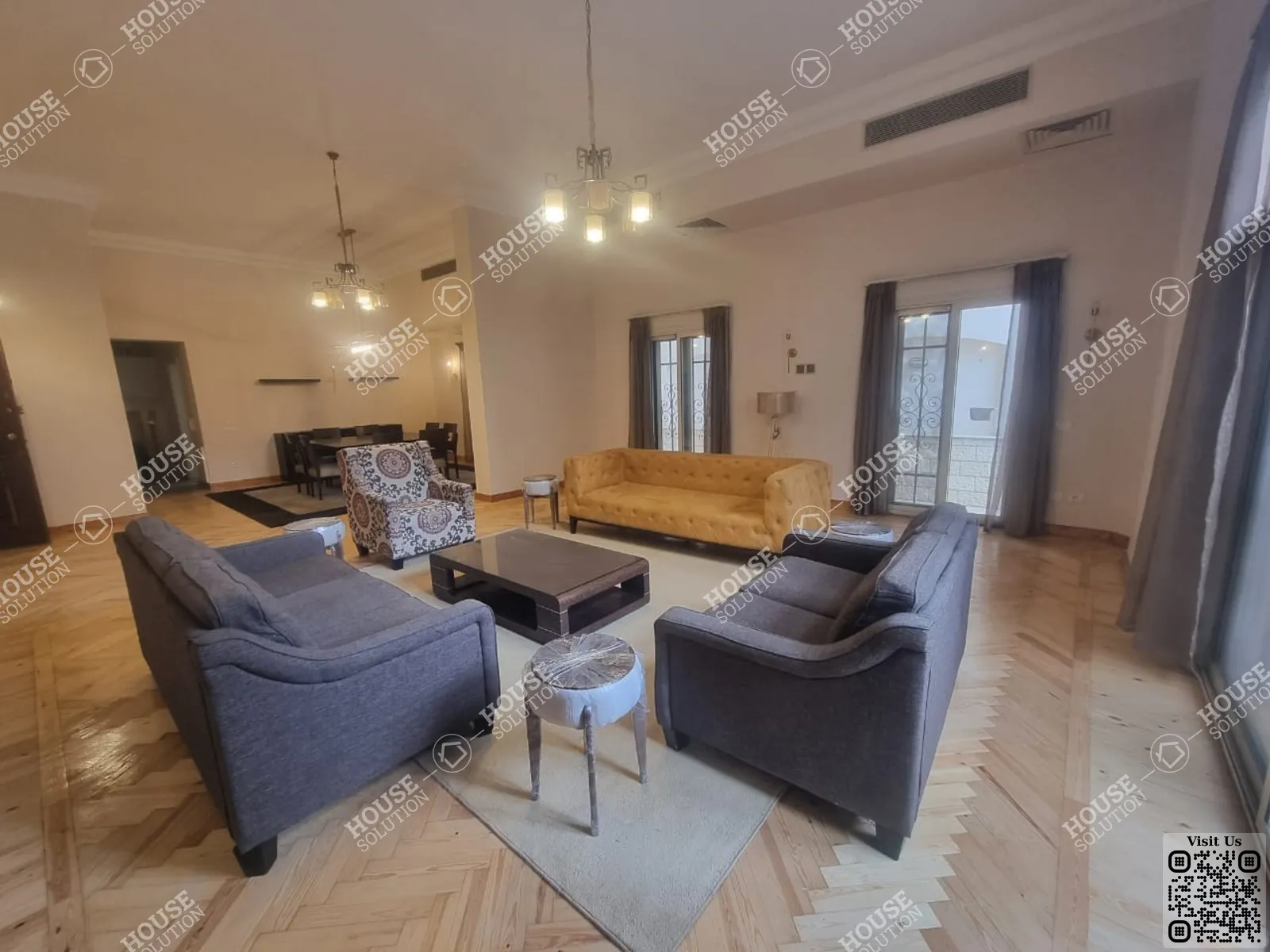 غرفة الاستقبال	 @ دور ارضي للإيجار في المعادي سرايات المعادي مساحة: 400 م² تتكون من 6 غرفة 7 حمام مفروش مودرن 5 نجوم #6465-1