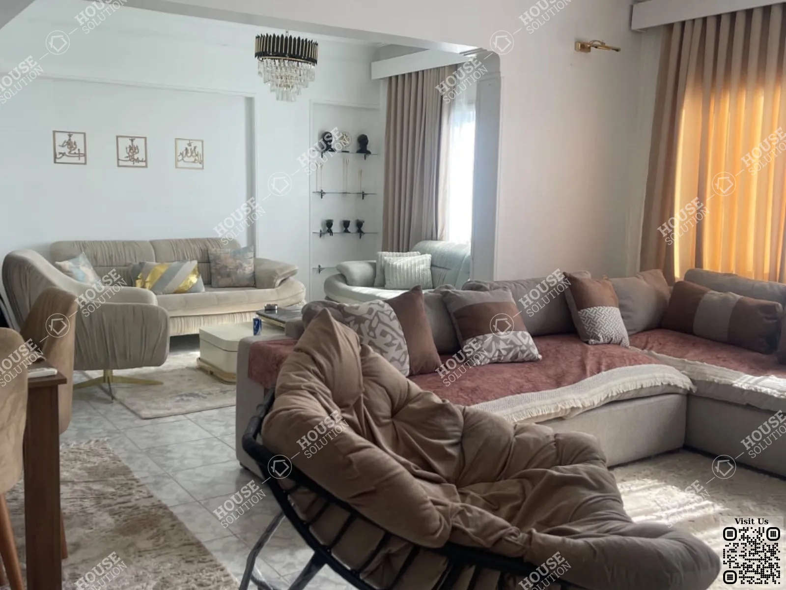 غرفة الاستقبال @ شقق للإيجار في المعادي دجله المعادي مساحة: 125 م² تتكون من 2 غرفة 1 حمام مفروش 5 نجوم #6647-0